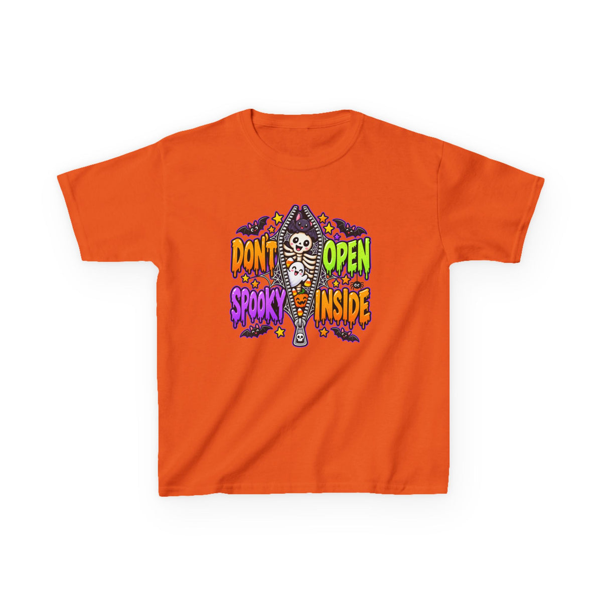 Don't Open Spooky Inside Funny Halloween Skeleton Ghost Bat  Kids Heavy Cotton™ T-Shirt