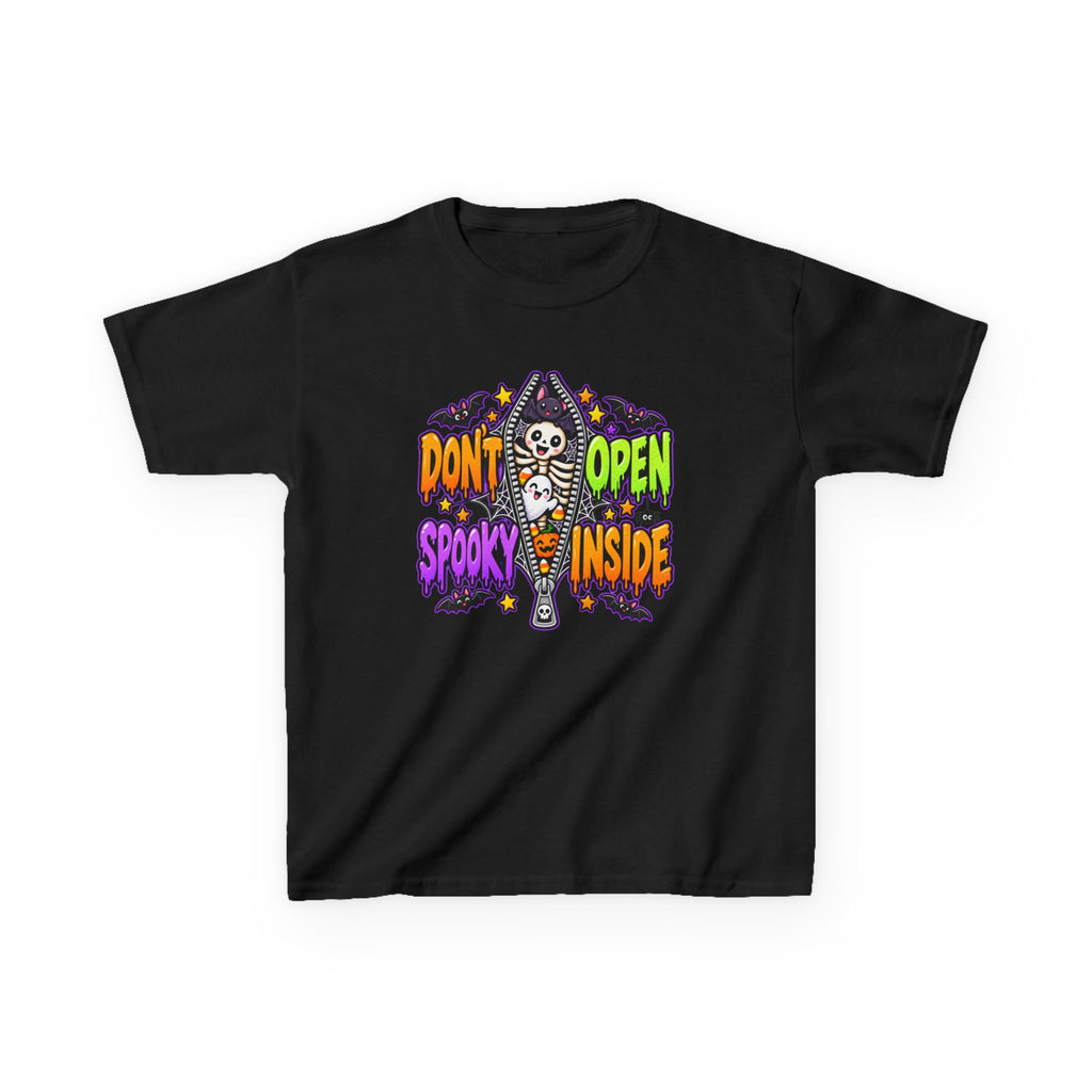 Don't Open Spooky Inside Funny Halloween Skeleton Ghost Bat  Kids Heavy Cotton™ T-Shirt