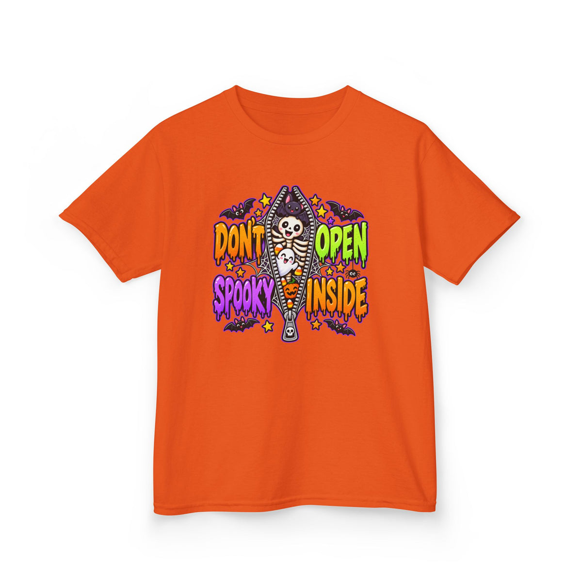 Don't Open Spooky Inside Funny Halloween Skeleton Ghost Bat  Kids Heavy Cotton™ T-Shirt