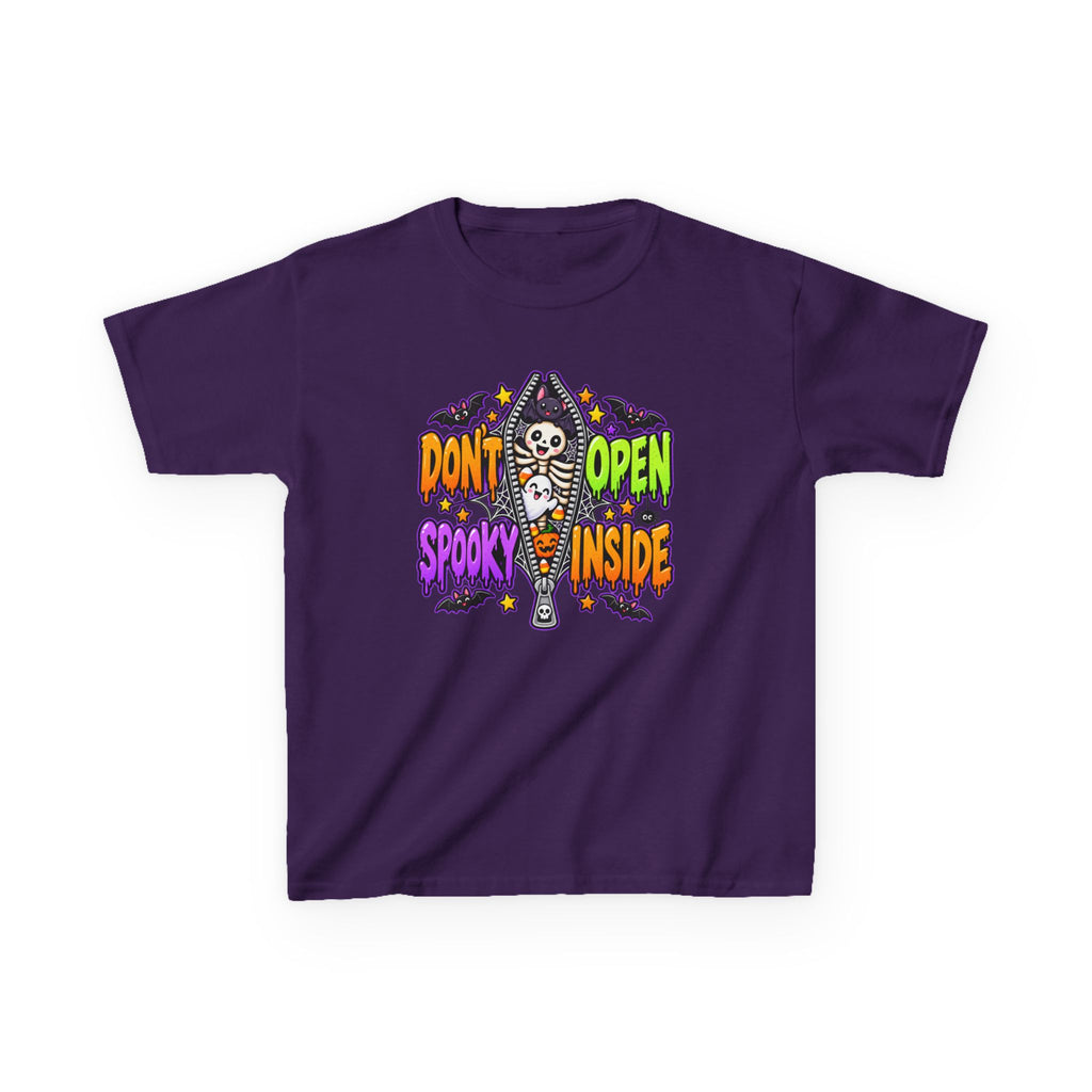 Don't Open Spooky Inside Funny Halloween Skeleton Ghost Bat  Kids Heavy Cotton™ T-Shirt