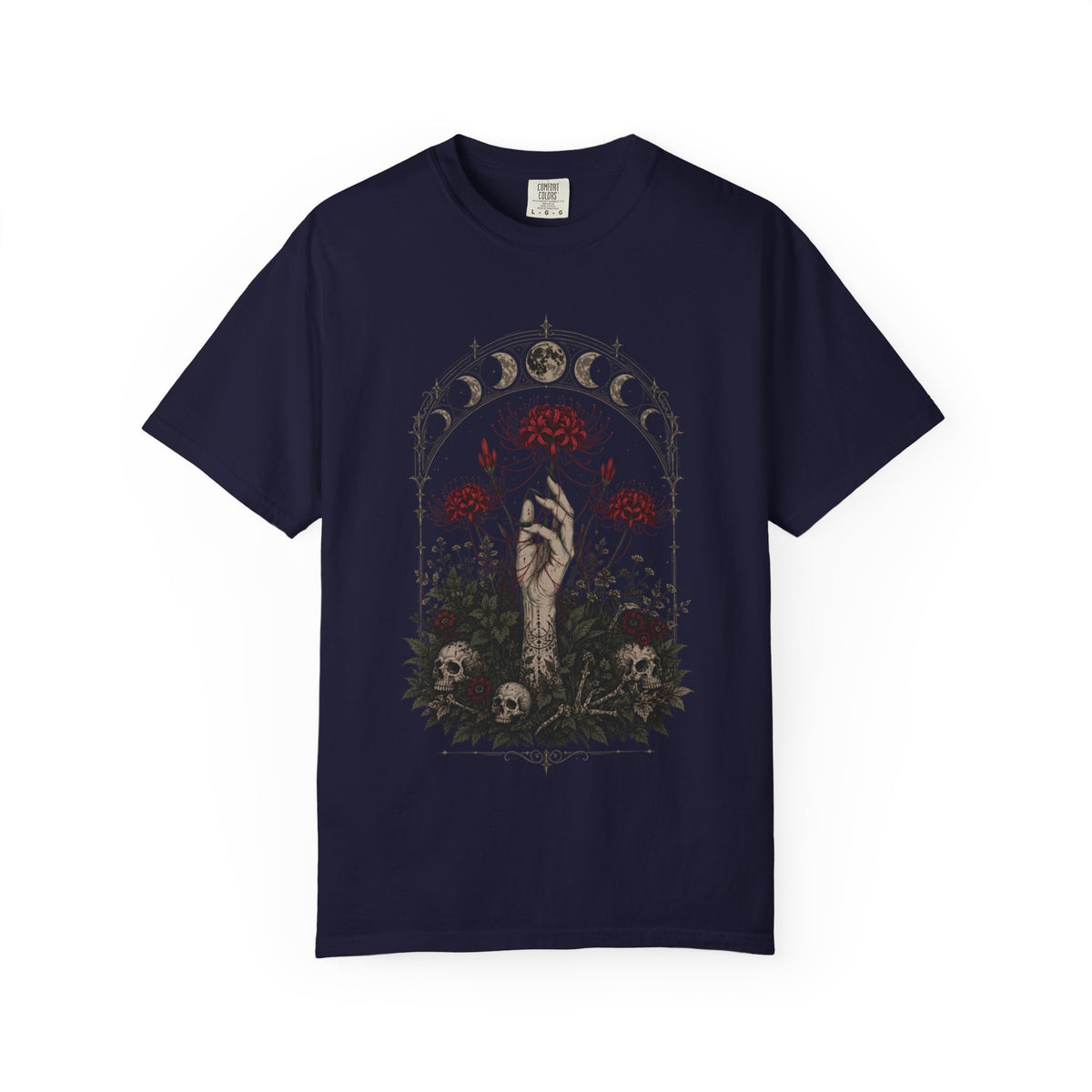 Gothic Skull Floral Moon Phases Dark Botanical Alternative Graphic Unisex T-Shirt