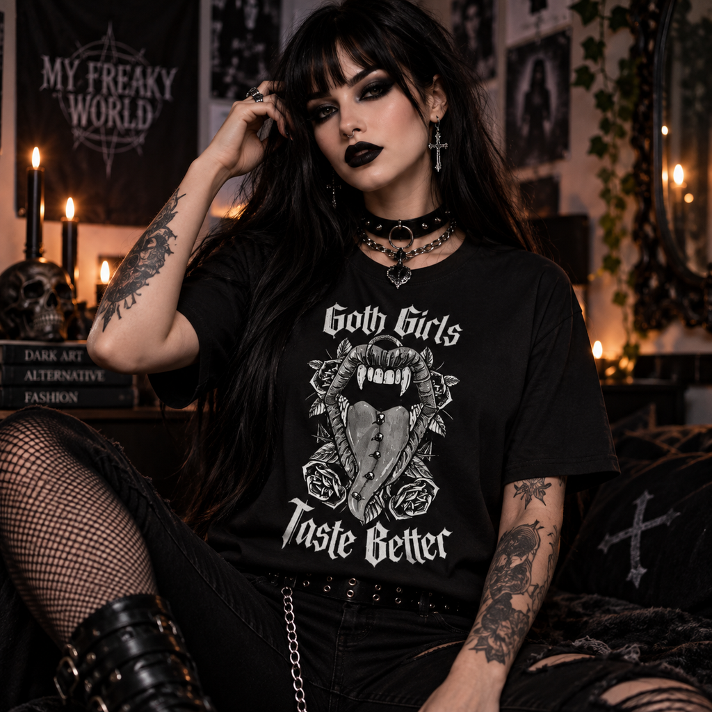 Goth Girls Taste Better – Gothic Vampire Graphic T-Shirt
