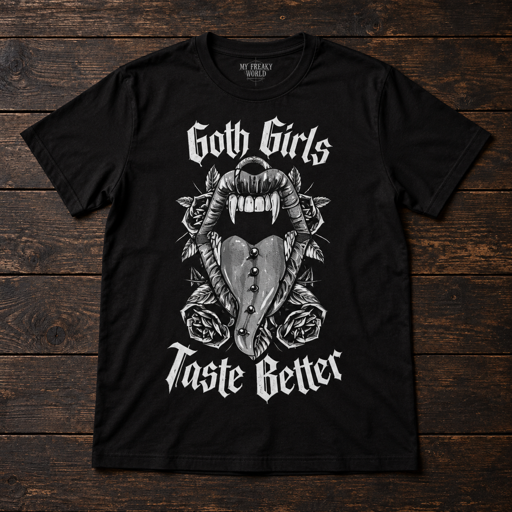 Goth Girls Taste Better – Gothic Vampire Graphic T-Shirt