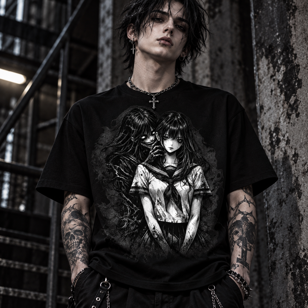 Dark Manga Horror Girl Gothic Anime Alternative Graphic Unisex T-Shirt