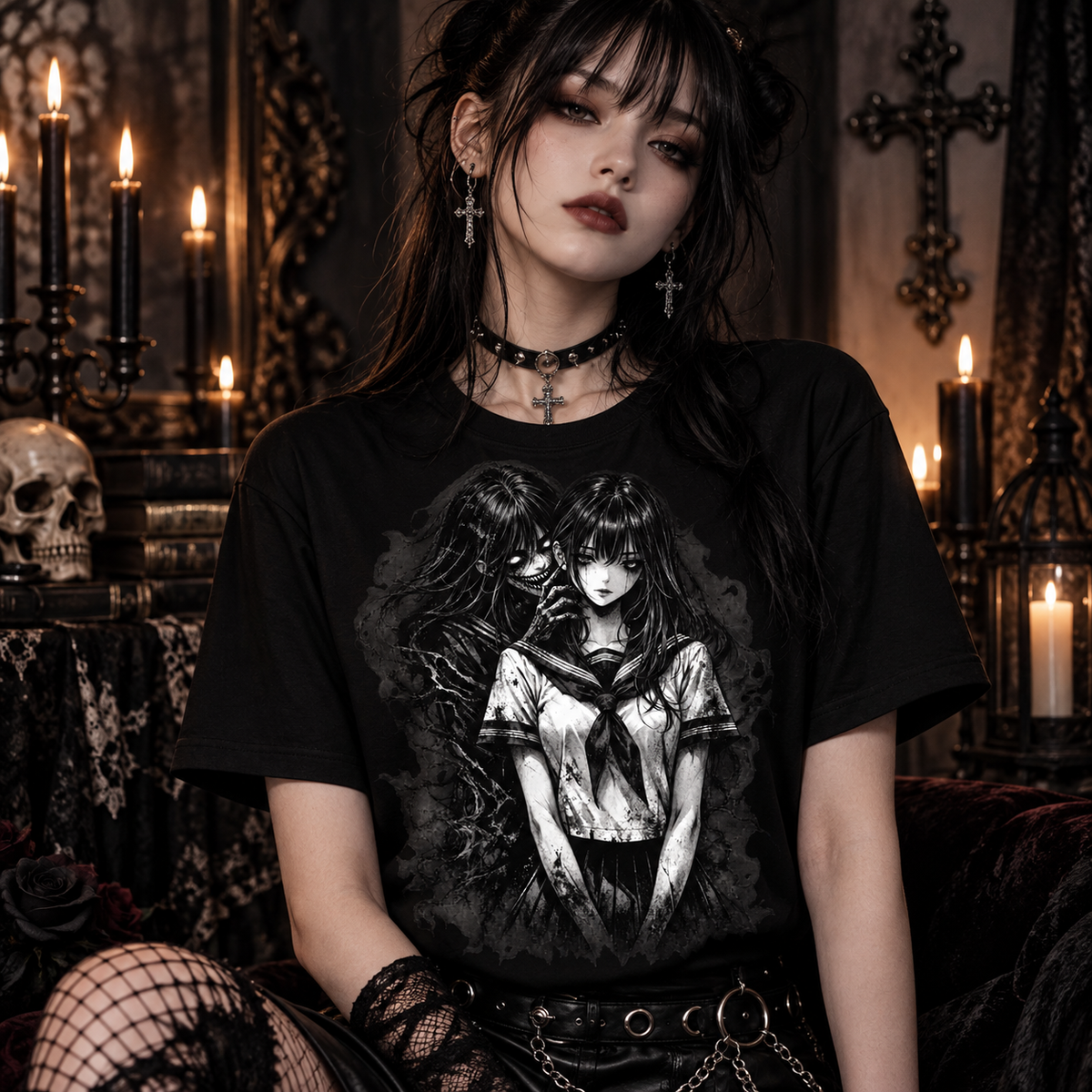 Dark Manga Horror Girl Gothic Anime Alternative Graphic Unisex T-Shirt
