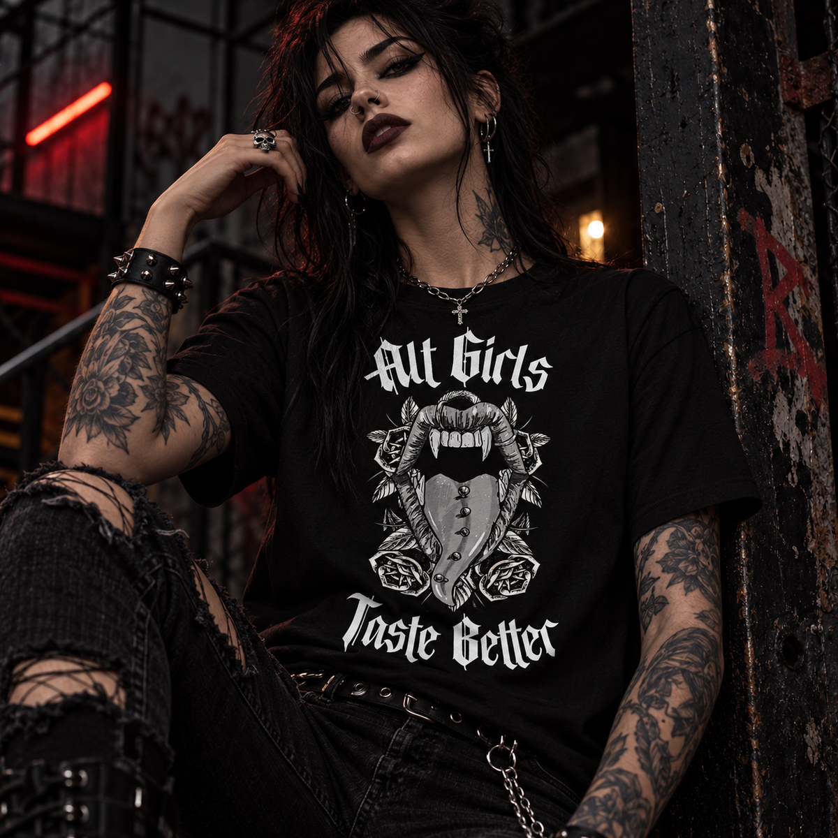 Alt Girls Taste Better – Gothic Vampire Graphic Unisex T-Shirt