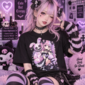 Pastel Goth Anime Girl Kawaii Creepy Bunny Graphic Unisex T-Shirt