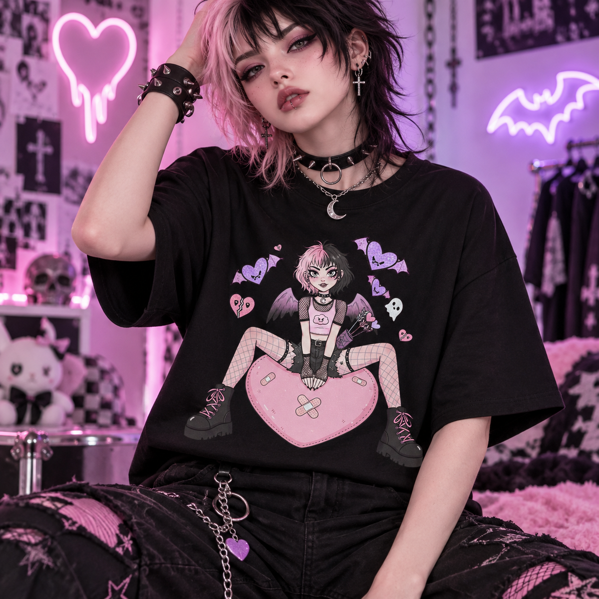 Pastel Goth Cupid Girl Kawaii Heart Alternative Unisex T-shirt