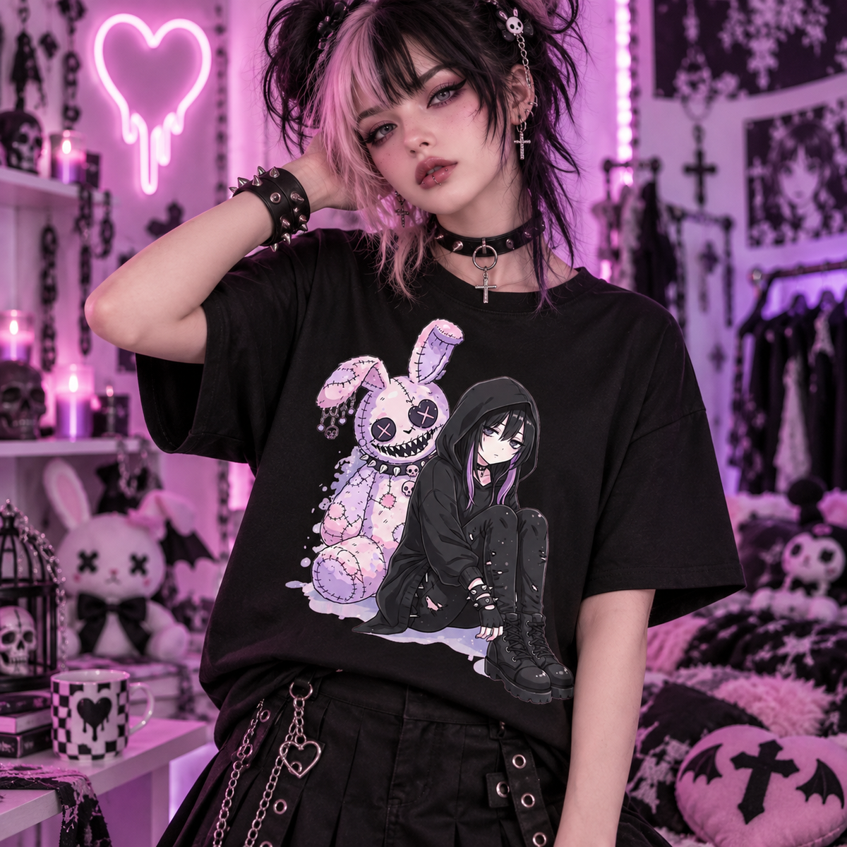 Pastel Goth Bunny Girl Kawaii Anime Alternative Graphic Unisex T-Shirt