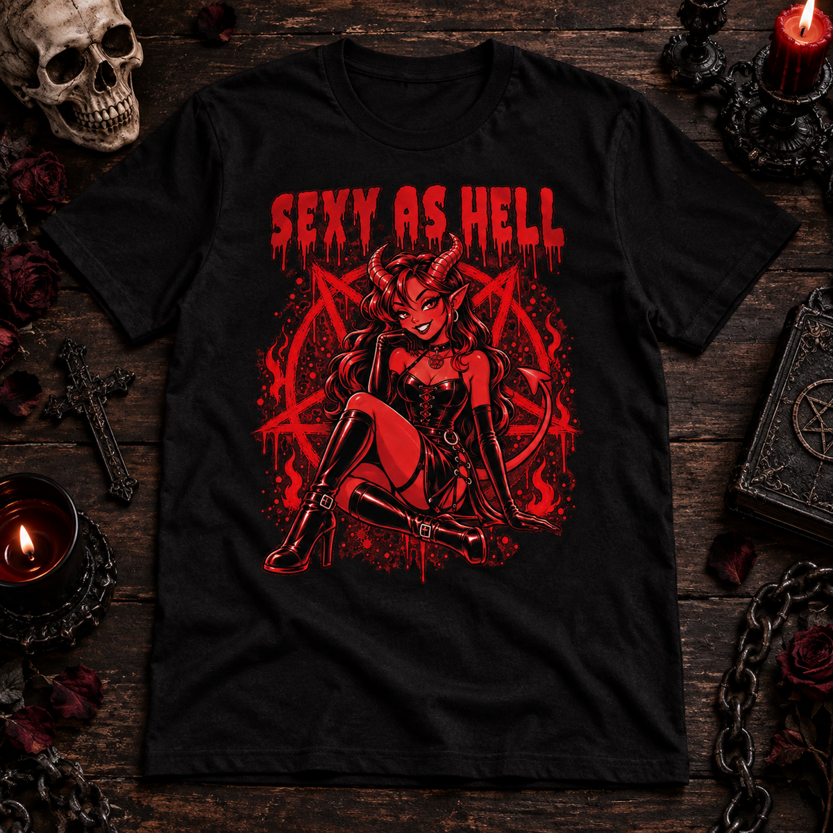 Sexy As Hell Devil Girl Red Gothic Satanic Graphic T-Shirt