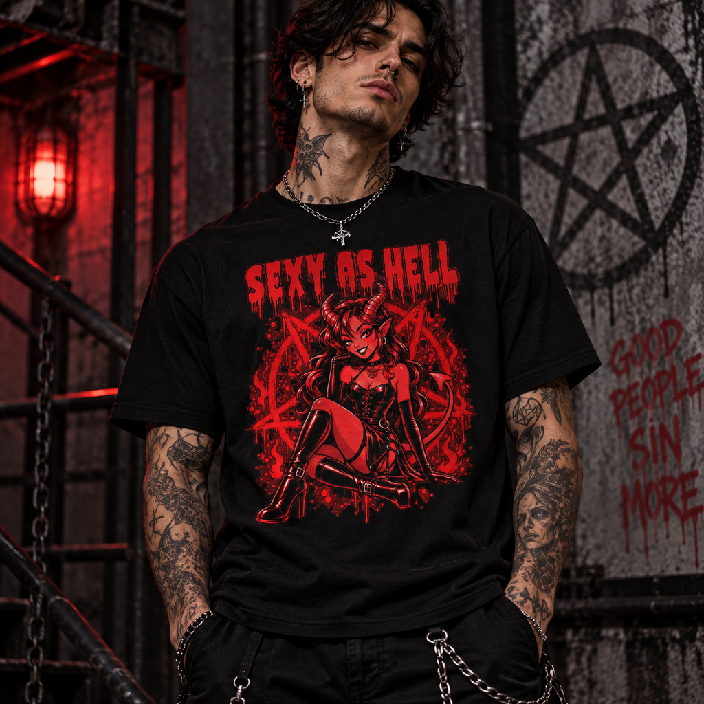 Sexy As Hell Devil Girl Red Gothic Satanic Graphic T-Shirt