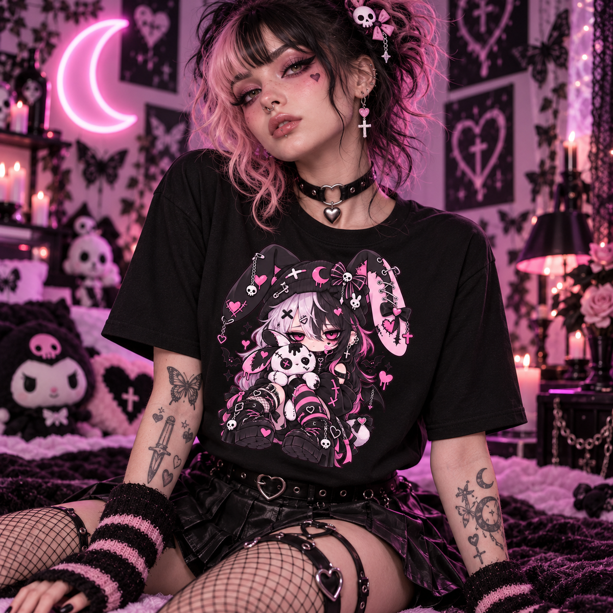 Pastel Goth Bunny E-Girl Creepy Cute Kawaii Alternative Anime Graphic Tee