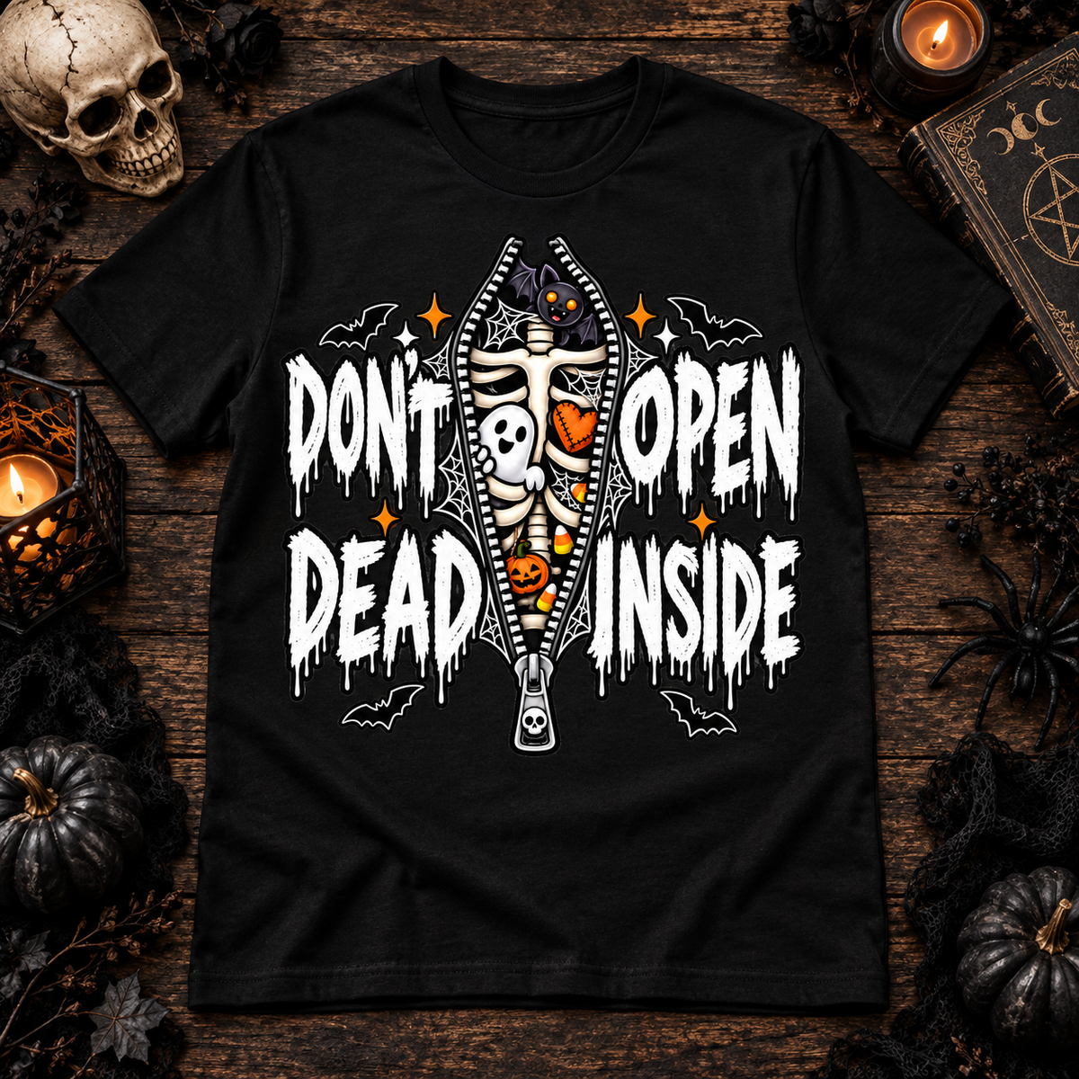 Don't Open Dead Inside Funny Halloween Skeleton T-Shirt