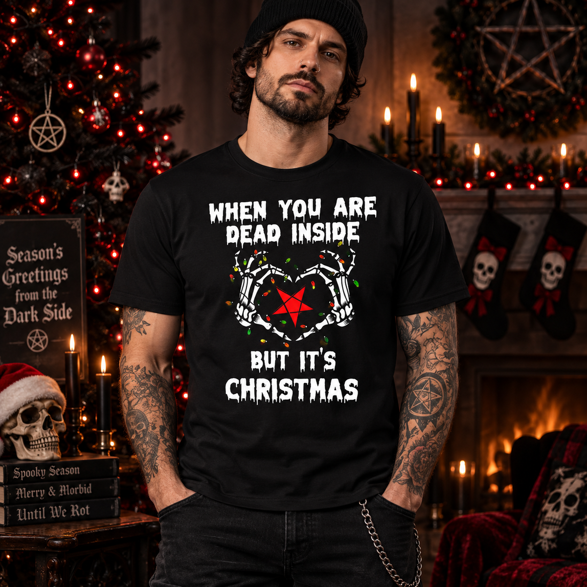When You Are Dead Inside But It’s Christmas Shirt – Gothic Christmas Skeleton Heart T-Shirt