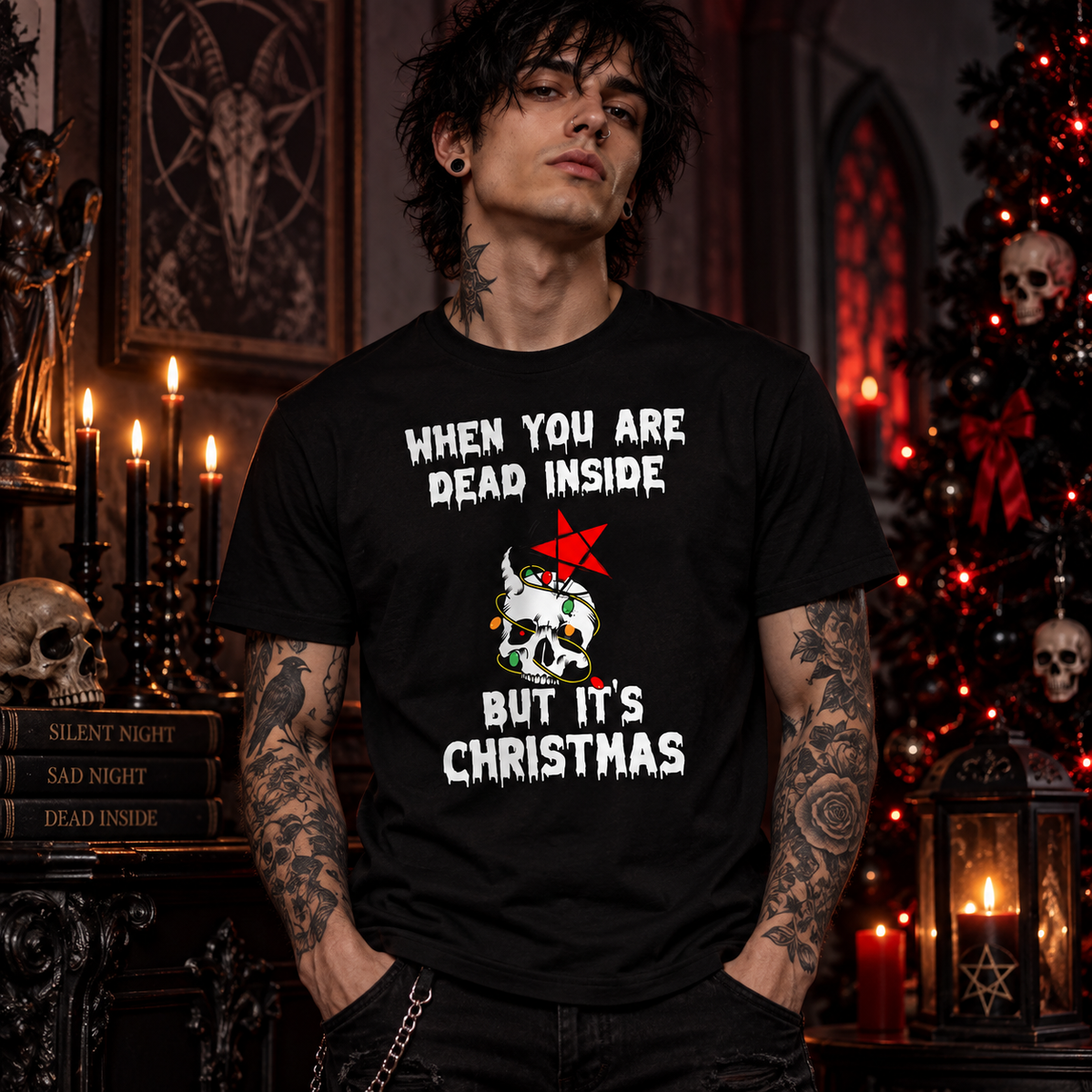 When You Are Dead Inside But It’s Christmas T-Shirt – Funny Gothic Christmas Skull Graphic Tee