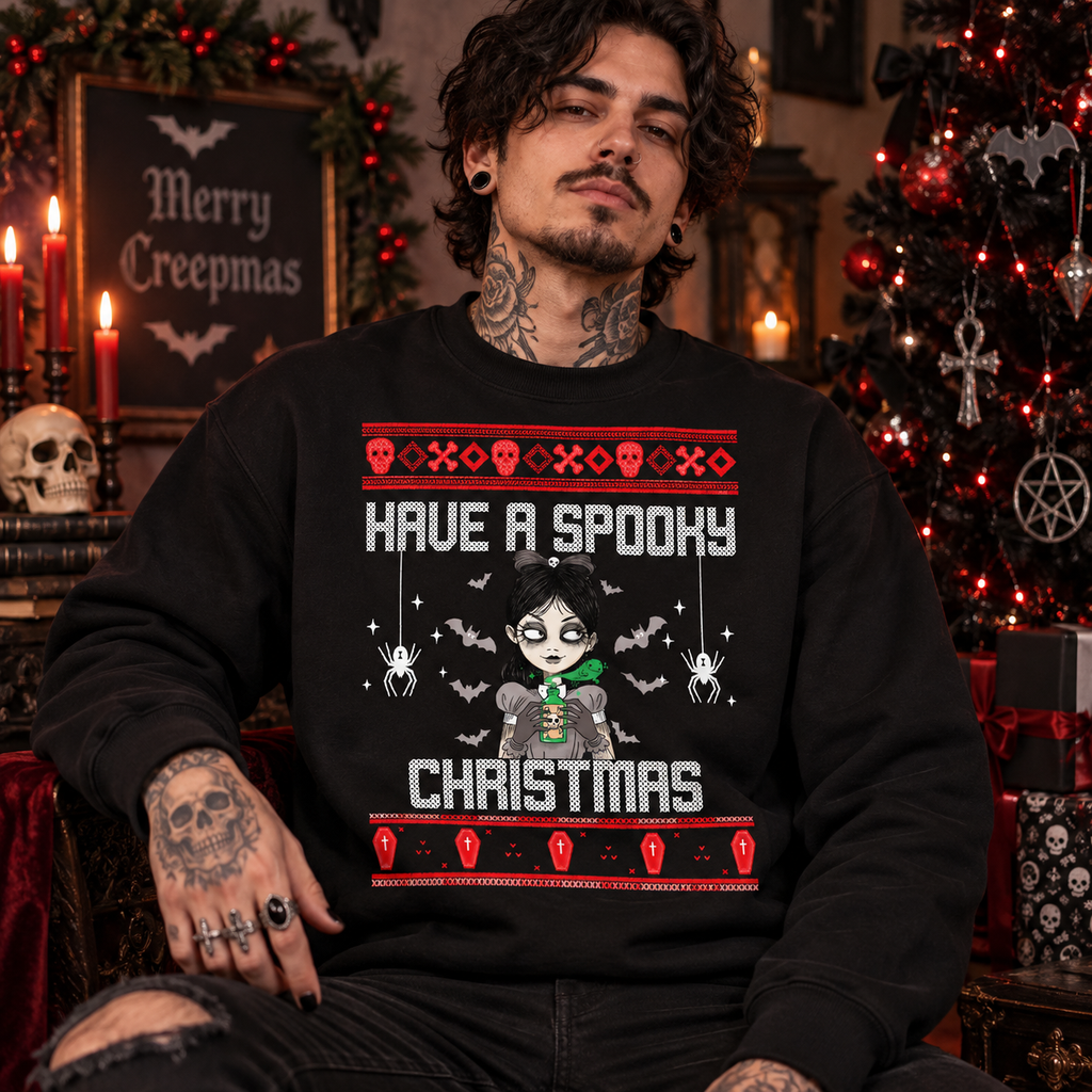 Have a Spooky Christmas Sweatshirt – Gothic Ugly Christmas Sweater Alternative Holiday Crewneck