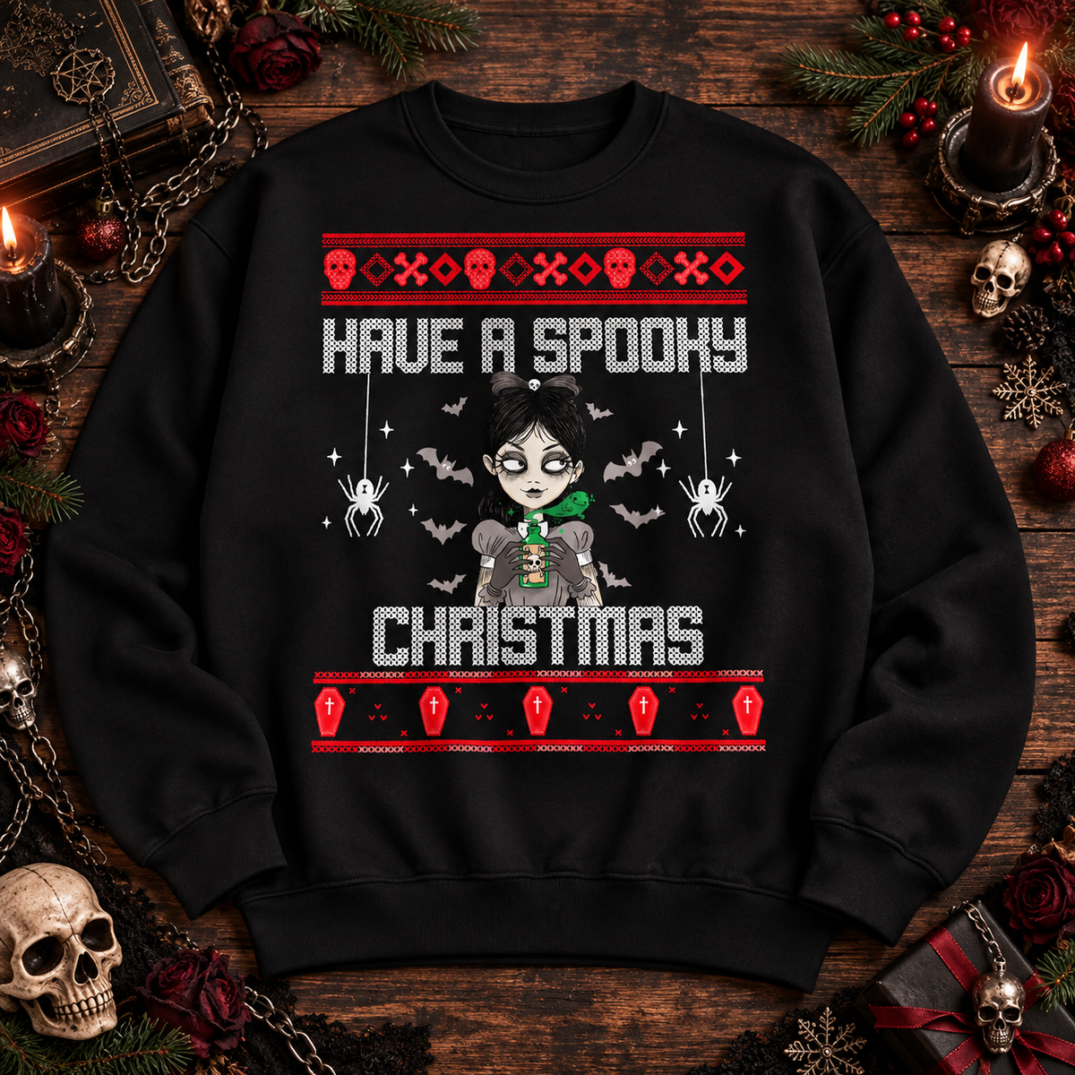 Have a Spooky Christmas Sweatshirt – Gothic Ugly Christmas Sweater Alternative Holiday Crewneck
