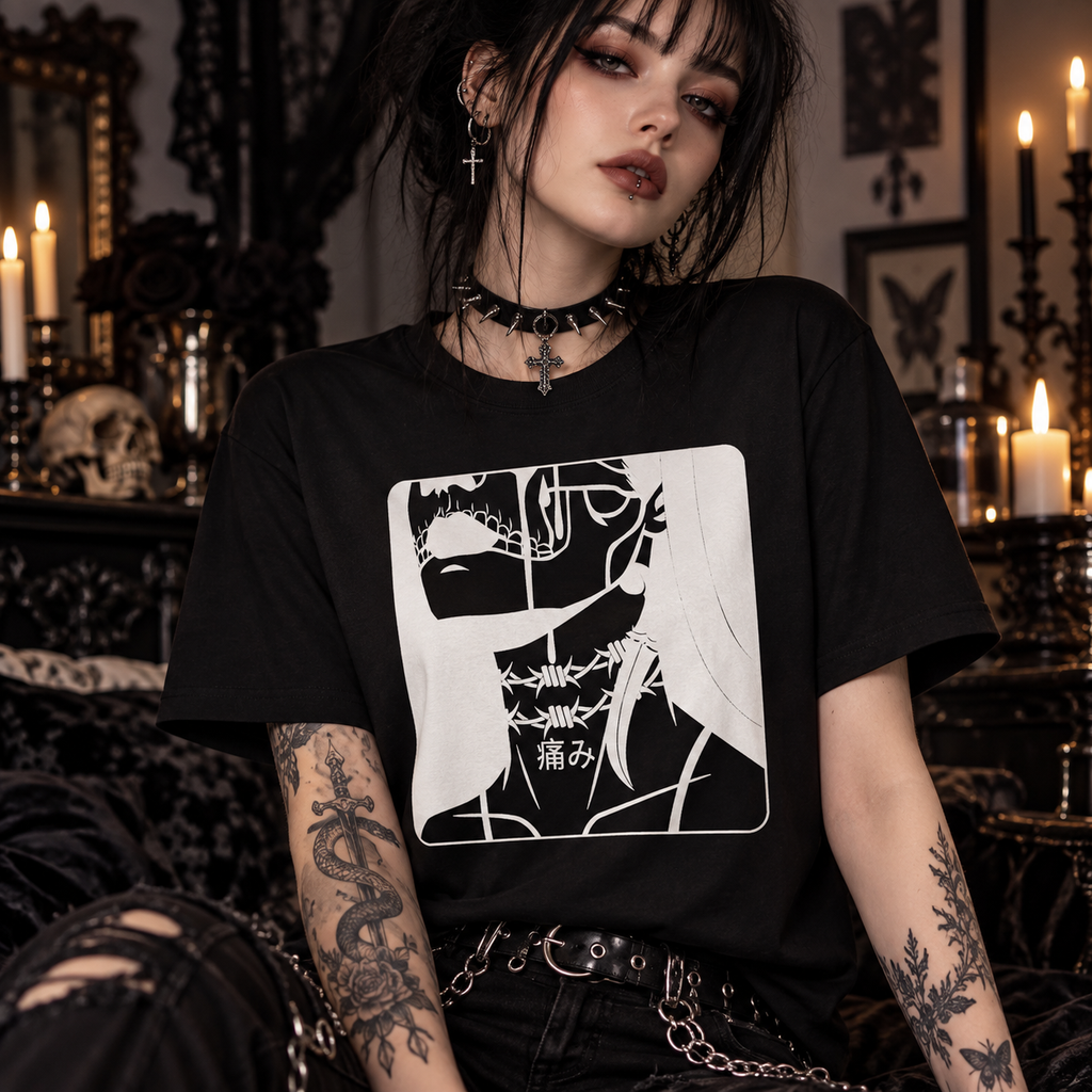 Pain Anime Gothic T-Shirt – Dark Manga Graphic Tee, Black Alternative Streetwear Shirt