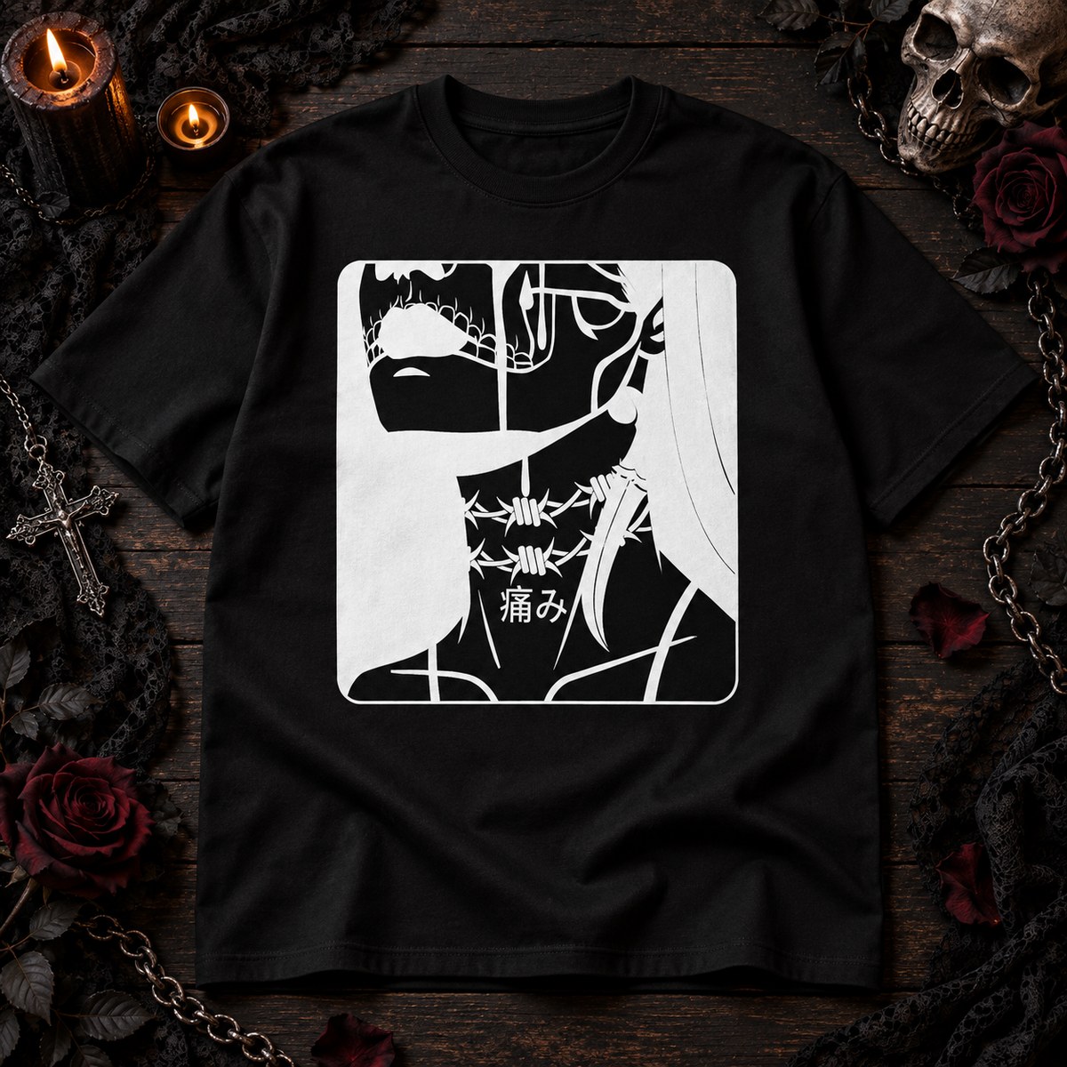 Pain Anime Gothic T-Shirt – Dark Manga Graphic Tee, Black Alternative Streetwear Shirt