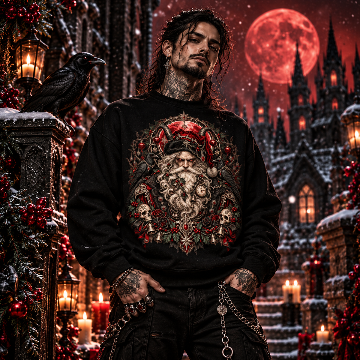Gothic Christmas Santa After Dark Alternative Holiday Streetwear Sweatshirt