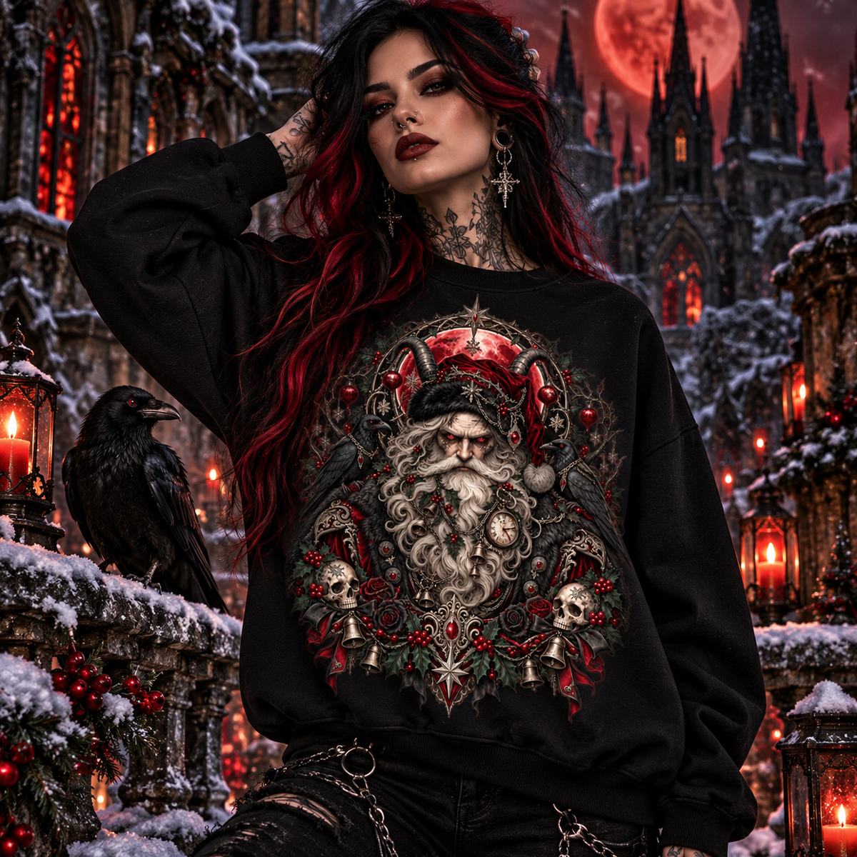 Gothic Christmas Santa After Dark Alternative Holiday Streetwear Sweatshirt