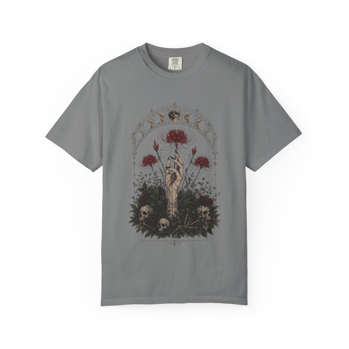 Gothic Skull Floral Moon Phases Dark Botanical Alternative Graphic Unisex T-Shirt