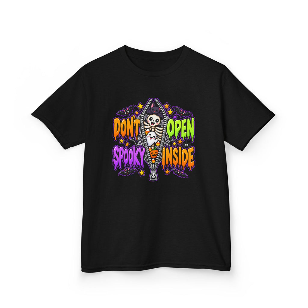 Don't Open Spooky Inside Funny Halloween Skeleton Ghost Bat  Kids Heavy Cotton™ T-Shirt