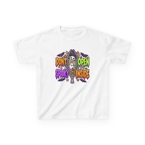 Don't Open Spooky Inside Funny Halloween Skeleton Ghost Bat  Kids Heavy Cotton™ T-Shirt