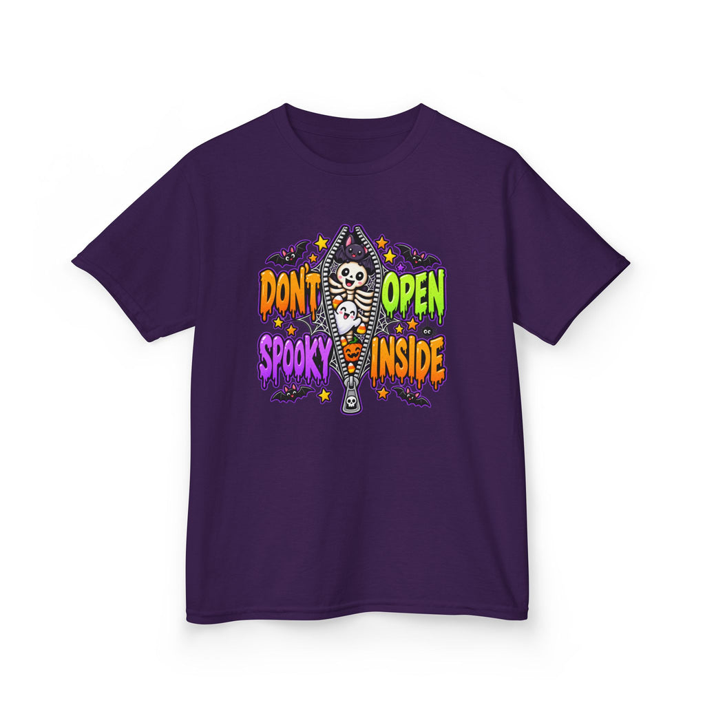 Don't Open Spooky Inside Funny Halloween Skeleton Ghost Bat  Kids Heavy Cotton™ T-Shirt