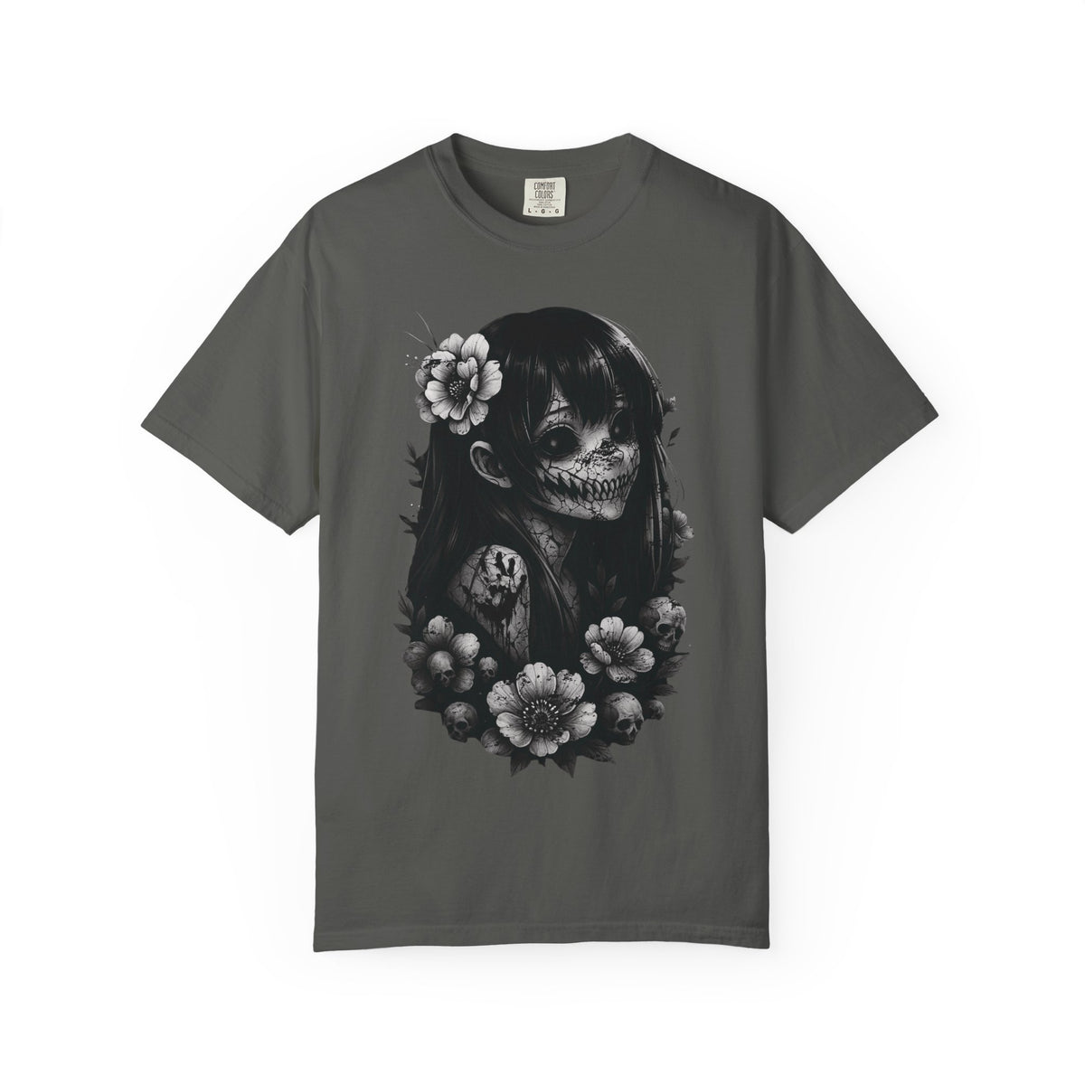Gothic Skull Girl Floral Graphic Alternative Aesthetic Unisex T-Shirt