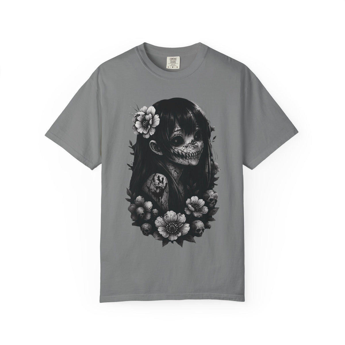 Gothic Skull Girl Floral Graphic Alternative Aesthetic Unisex T-Shirt